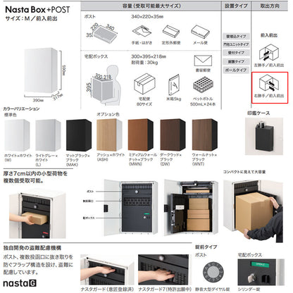 宅配ボックスセット ボックス+ポスト[据置用幅木][前入][前出][FF][シリンダー錠][右開き][サイズM]