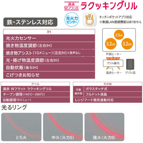 IHクッキングヒーター Bシリーズ[75cm][3口IH][マルチグリル][光るリング][30A][単相200V]