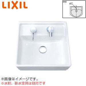洗面器単品[ベッセル式][壁掛式][角形][380×380][水栓取付穴径:φ27][中央1ヶ所]