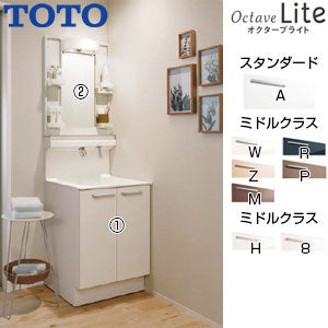 洗面化粧台セット オクターブLite[間口600mm][高さ1900mm][2枚扉][シャワー水栓][1面鏡][LEDランプ][エコミラー][一般地]