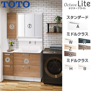 ●洗面化粧台セット オクターブLite[間口1050mm][高さ1900mm][2段引き出し][シャワー水栓][スウィング3面鏡][ワイドLED][エコミラー][サイドキャビネット][フロアキャビネット][一般地]