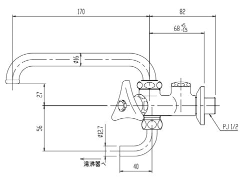 ユーティリティ用蛇口[壁][横形分岐自在水栓][スパウト170mm][一般地]