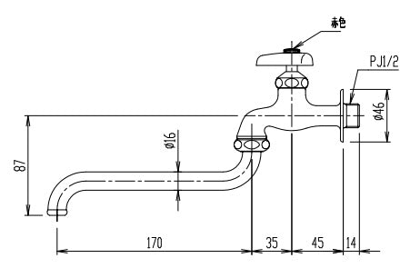 ●ユーティリティ用蛇口[壁][自在水栓][スパウト170mm][湯用][左ハンドル][一般地寒冷地共用]