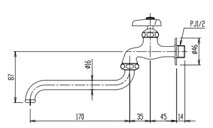 ユーティリティ用蛇口[壁][自在水栓][スパウト170mm][一般地寒冷地共用]