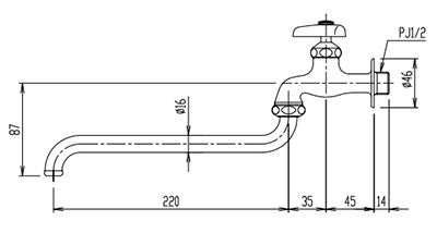 ●ユーティリティ用蛇口[壁][自在水栓][スパウト220mm][一般地寒冷地共用]