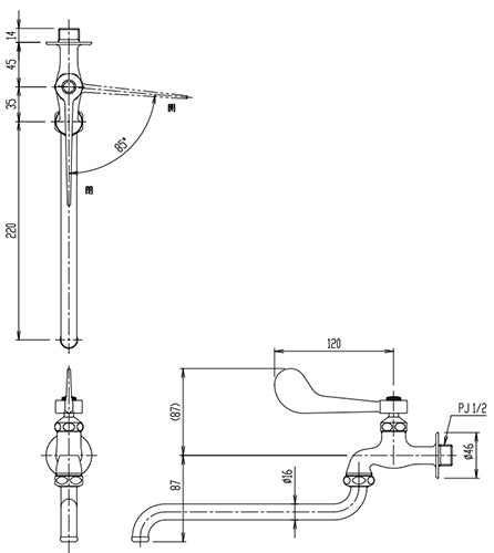 ユーティリティ用蛇口[壁][自在水栓][レバー式][スパウト220mm][一般地寒冷地共用]