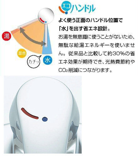 洗面用蛇口[台][シングルレバー混合水栓][ゴム栓式][エコハンドル][泡沫][一般地寒冷地共用]