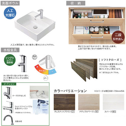 ●洗面化粧台セット デューク[間口750mm][2段引き出し][シングルレバー混合水栓][1面鏡][照明なし][一般地]