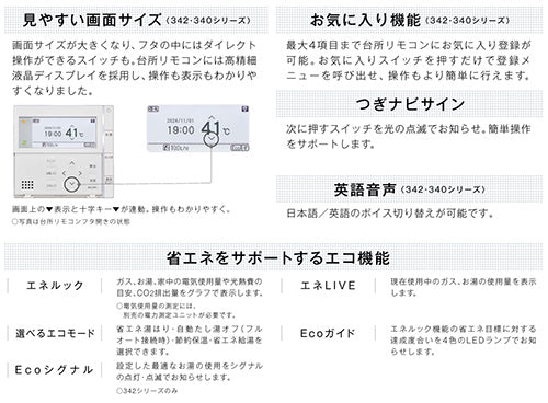 リモコンセット 300タイプ[浴室・台所リモコン][ハイグレード][インターホン][無線LAN対応][停電モード対応][給湯器部材]