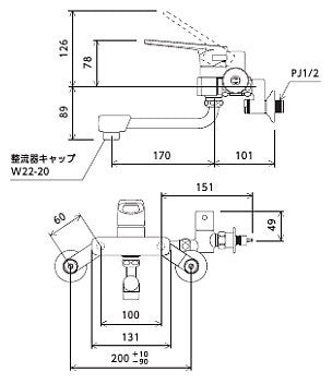 キッチン用蛇口[壁][シングルレバー混合水栓][首長170mm][給水・給湯接続専用分岐付][一般地]
