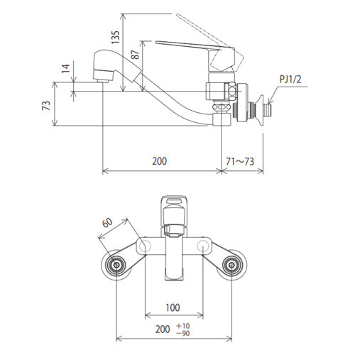 キッチン用蛇口 楽付王[壁][シングルレバー式シャワー付混合栓][eレバー][NSFシャワー][一般地]