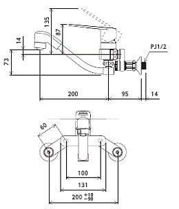 キッチン用蛇口[壁][シングルレバー混合水栓][首長200mm][上向パイプ][固定シャワーヘッド][楽締めソケット付][eレバー][一般地]