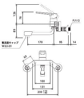 キッチン用蛇口[壁][シングルレバー混合水栓][首長170mm][楽締めソケット付][一般地]