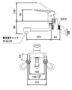 キッチン用蛇口[壁][シングルレバー混合水栓][首長170mm][取替専用水栓][一般地]