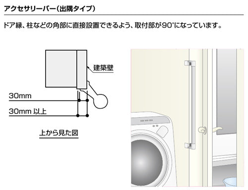 手すり アクセサリーバー[壁固定][I型][多用途用][長さ:600ｍｍ][φ30][前出:70mm][出隅タイプ][ディンプルタイプ][軟質樹脂]