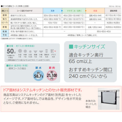 ビルトイン食洗機 M8シリーズ[新設用][スライドオープン][ドア面材型][ワイドタイプ][幅60cm][奥行65cm][シルバー]