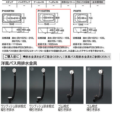 ●浴槽 洋風バス[据置浴槽][1500サイズ][浴槽 ポリバス][二方全エプロン][排水穴左仕様]