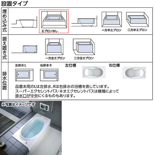 ●浴槽 ネオエクセレントバス[埋込浴槽][1600サイズ][エプロンなし][ワンプッシュ排水栓式]