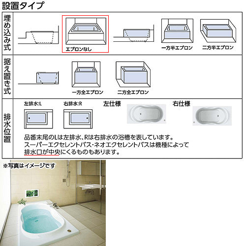 ●浴槽 ネオエクセレントバス[埋込浴槽][1600サイズ][エプロンなし][ワンプッシュ排水栓式]