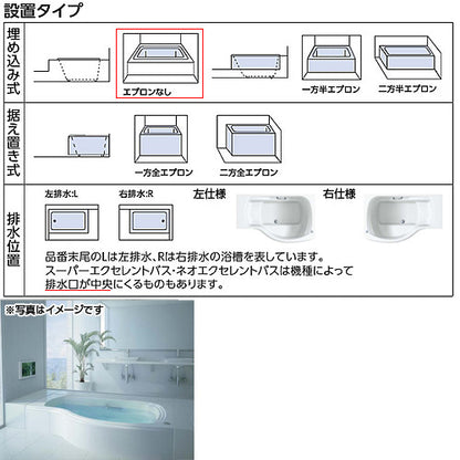 ●浴槽 ネオエクセレントバス[埋込浴槽][1650サイズ][エプロンなし][ワンプッシュ排水栓式]