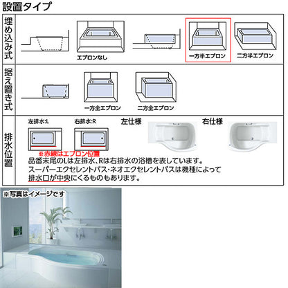 ●浴槽 ネオエクセレントバス[埋込浴槽][1650サイズ][一方半エプロン][ワンプッシュ排水栓式]