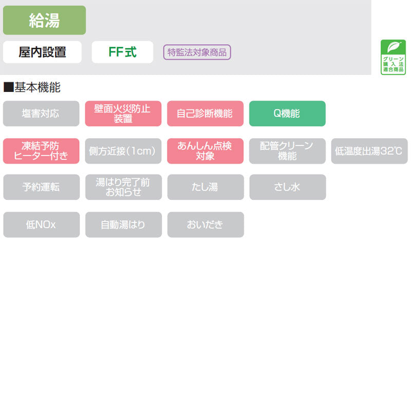 ガス給湯器[本体+組込リモコン][屋内壁掛型][上方排気][強制給排気][給湯専用][20号][15A][プロパンガス]