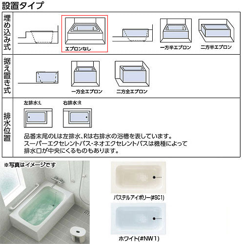 浴槽 ポリバス[埋込浴槽][1200サイズ][エプロンなし][ゴム栓式]
