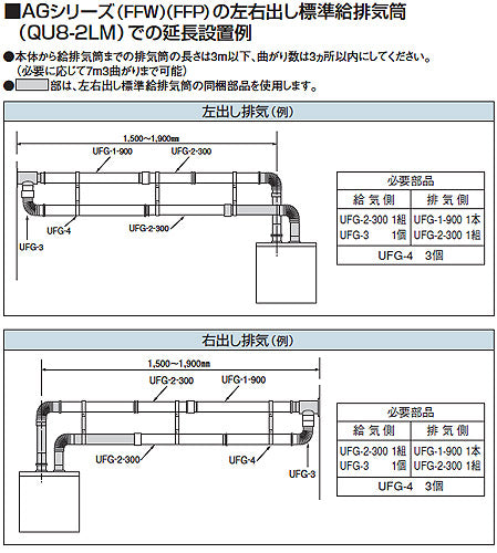 標準給排気筒セット[FFP・FFW用][左右出しタイプ][石油給湯器部材]
