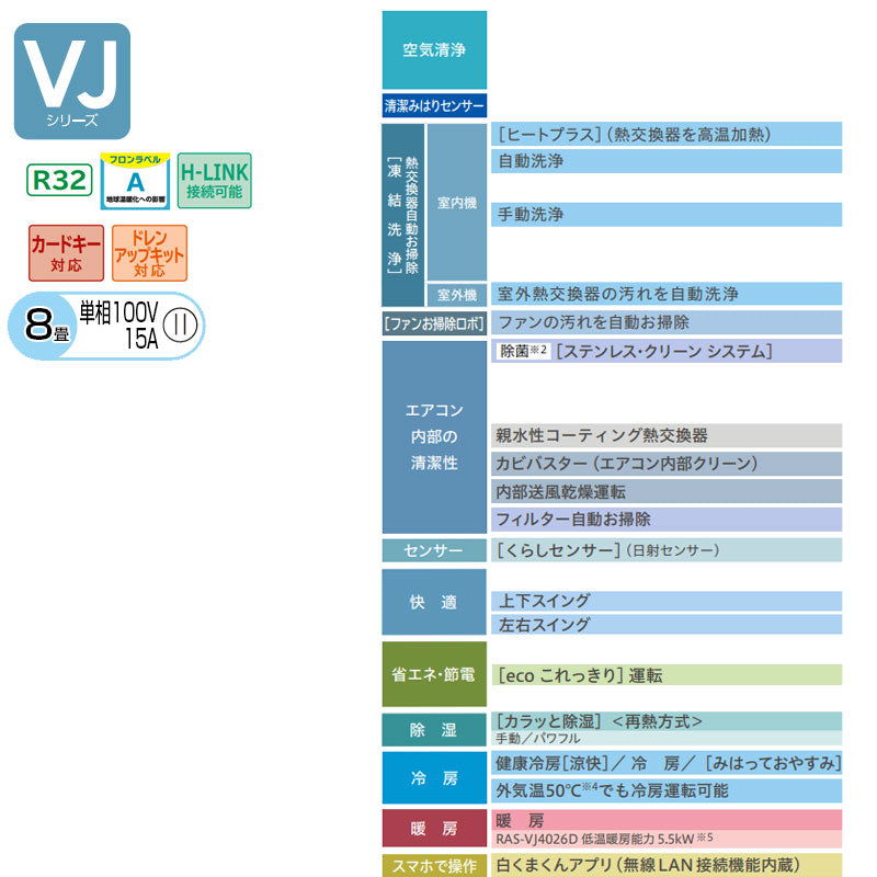 ルームエアコン[VJシリーズ][100V][8畳][2.5kW][白くまくん][スターホワイト][2026年モデル]