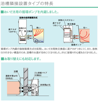 ガスふろ給湯器[エコジョーズ][浴室・台所リモコンセット][隣接設置型][前面排気][オート][24号][シャイニーシルバー][都市ガス]