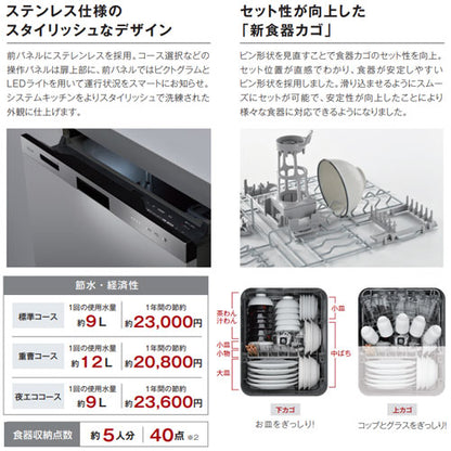 ビルトイン食洗機[取替用][スライドオープン][ドアパネル型][浅型][幅45cm][奥行65cm][約5人用][化粧パネル対応][ステンレス]