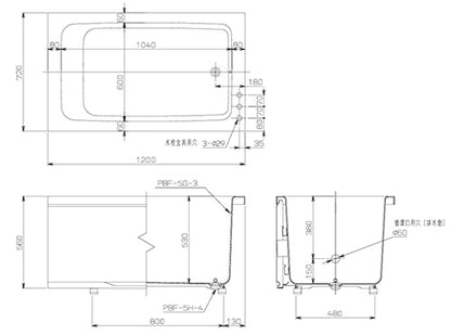 浴槽 ホールインワン専用[据置浴槽][和洋折衷タイプ][1200サイズ][1方全エプロン][壁貫通タイプ][FRP普通タイプ][排水右仕様]