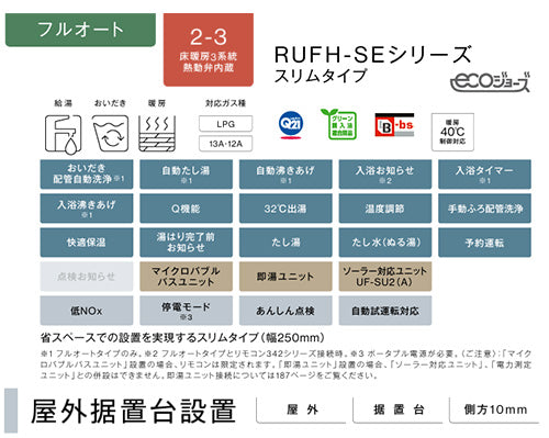 熱源機[エコジョーズ][浴室・台所リモコンセット][床暖房3系統・熱動弁内蔵][2-3][暖房能力14.0kW][屋外据置型][フルオート][スリム][24号][シャイニーシルバー][プロパンガス]