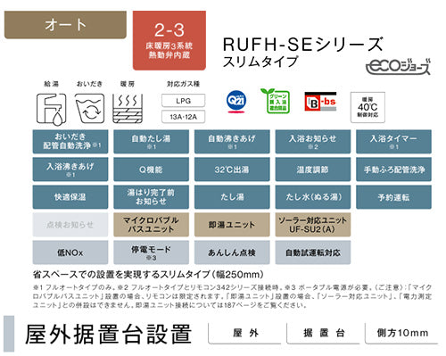 熱源機[エコジョーズ][浴室・台所リモコンセット][床暖房3系統・熱動弁内蔵][2-3][暖房能力14.0kW][屋外据置型][オート][スリム][24号][シャイニーシルバー][都市ガス]