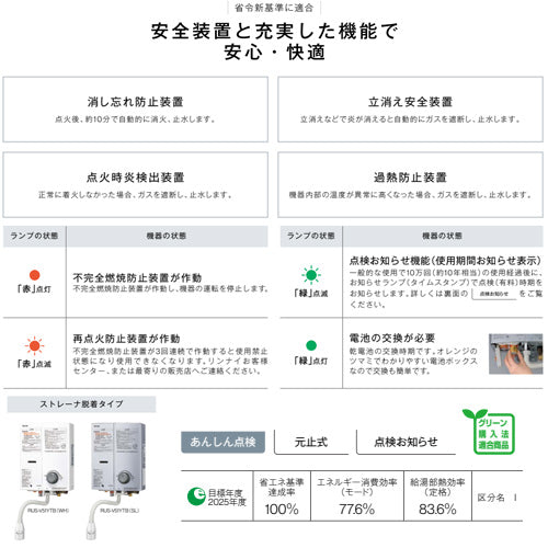 ガス瞬間湯沸かし器[小型湯沸器][元止式][5号][ストレーナ脱着タイプ][台所専用][シルバー][都市ガス]
