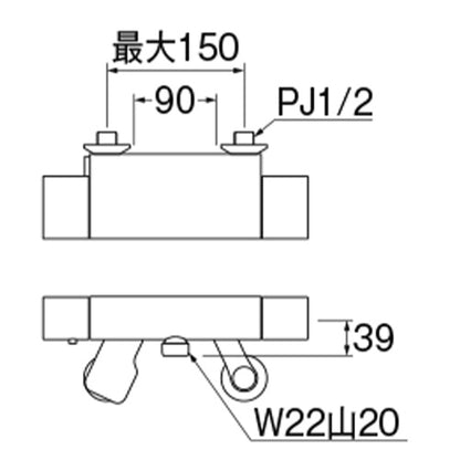 浴室用蛇口 スット[壁][サーモスタット付シャワー混合水栓][一時止水][寒冷地]
