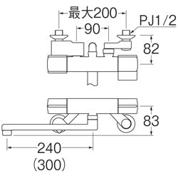 浴室用蛇口[壁][浴槽・洗い場兼用][サーモスタット付シャワーバス混合水栓][スパウト300mm][一般地]