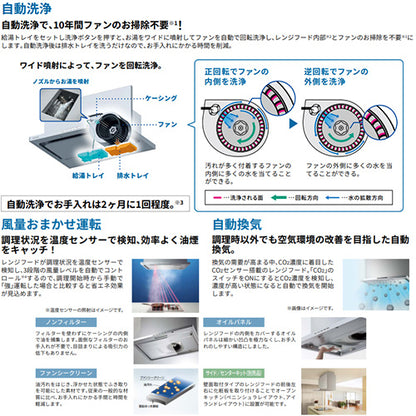 ●レンジフード プレミアムプラスシリーズ[シロッコファン][幅90cm][スリム型][自動洗浄][常時換気][コンロ連動][テクスチャーブラック]