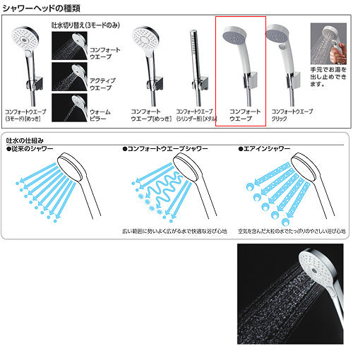 浴室用蛇口 GGシリーズ[壁][洗い場専用][サーモスタット付シャワーバス混合水栓][コンフォートウエーブシャワー(樹脂)][一般地]
