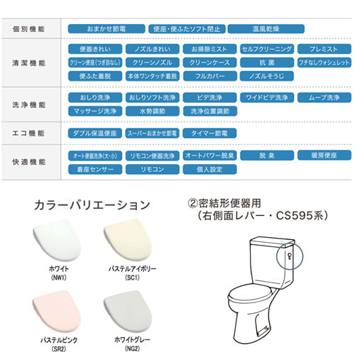 洗浄便座 ウォシュレット アプリコット[F2A][瞬間式][共用サイズ][暖房便座][オート洗浄][温風乾燥][密結形便器用（右側面レバー）]