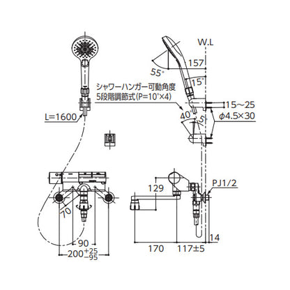 浴室用蛇口[壁][洗い場専用][サーモスタット付シャワーバス混合水栓][タッチスイッチ水栓][コンフォートウエーブ3モードミスト(めっき)][スパウト170mm][一般地]