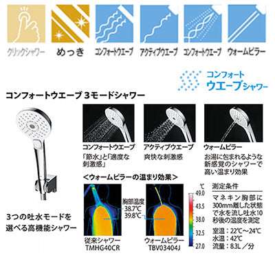 浴室用蛇口 ニューウエーブシリーズ[壁][洗い場専用][サーモスタット付シャワーバス混合水栓][コンフォートウエーブ3モードシャワー(めっき)][スパウト57mm][寒冷地]
