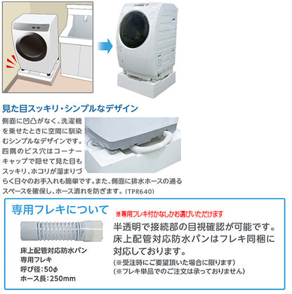洗濯機パン[640サイズ][中央排水][排水トラップ付属][床上配管対応][サイド排水配管用開口あり][ニューホワイト]