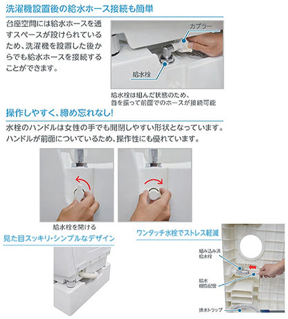 ●洗濯機パン[640サイズ][中央排水][排水トラップ付属][給水栓付][床上配管対応][サイド排水配管用開口あり][ニューホワイト]