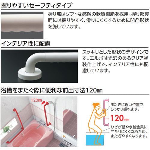 手すり インテリアバー[壁固定][I型][浴室用][長さ:800ｍｍ][φ32][前出:120mm][セーフティタイプ]
