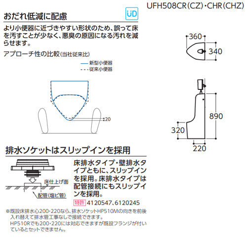 小便器セット[床置][リモデル][床:排水芯220mm][小形][塩ビ排水管用][オートクリーンU][乾電池][一般地]