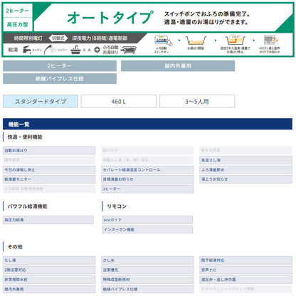 【10年保証付】【工事費込】電気温水器[インターホンリモコン付属][オート][460L][角型][スタンダード][屋内外兼用][スマイル10]