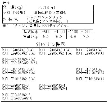 配管カバー[高さ650mm][RUFH-Eシリーズ][屋外壁掛型専用][シャンパンメタリック][給湯器部材]