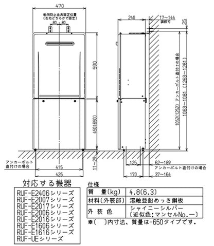 据置台[高さ650mm][RUF-Eシリーズ][RUF-UEシリーズ][シャイニーシルバー][給湯器部材]