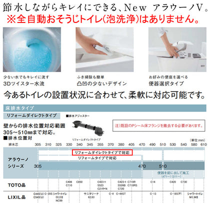 タンクレストイレ NewアラウーノV[専用トワレS3K][床:排水芯305～510mm][リフォームダイレクト][手洗い有り][タンクレス便器][寒冷地]